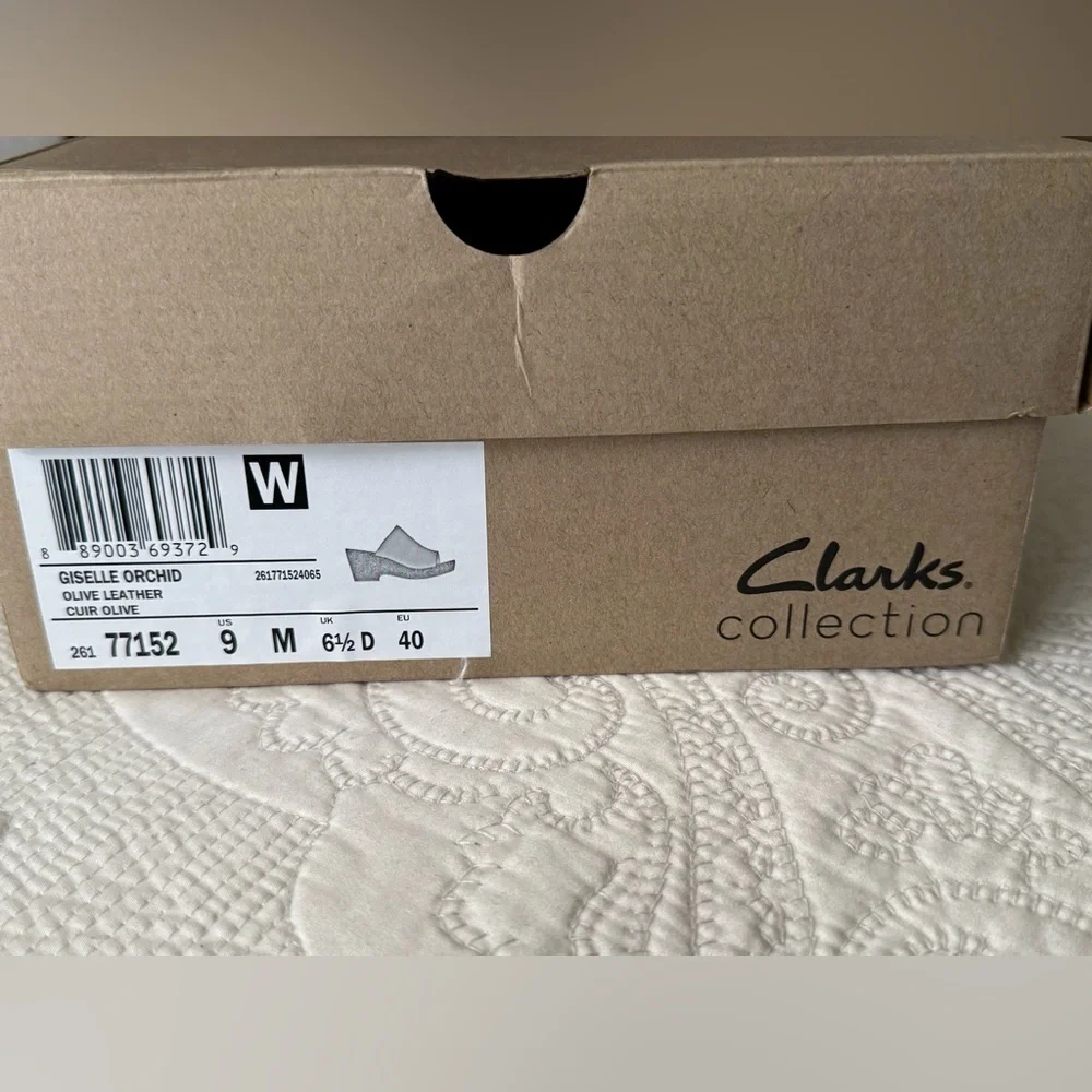Clarks Collection Giselle Orchid Women's Olive Wedge Sandals Size 9 like new - Picture 8 of 8